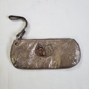 Leather Textured Metallic Silver Clutch Carlos by Carlos Santana Wristlet